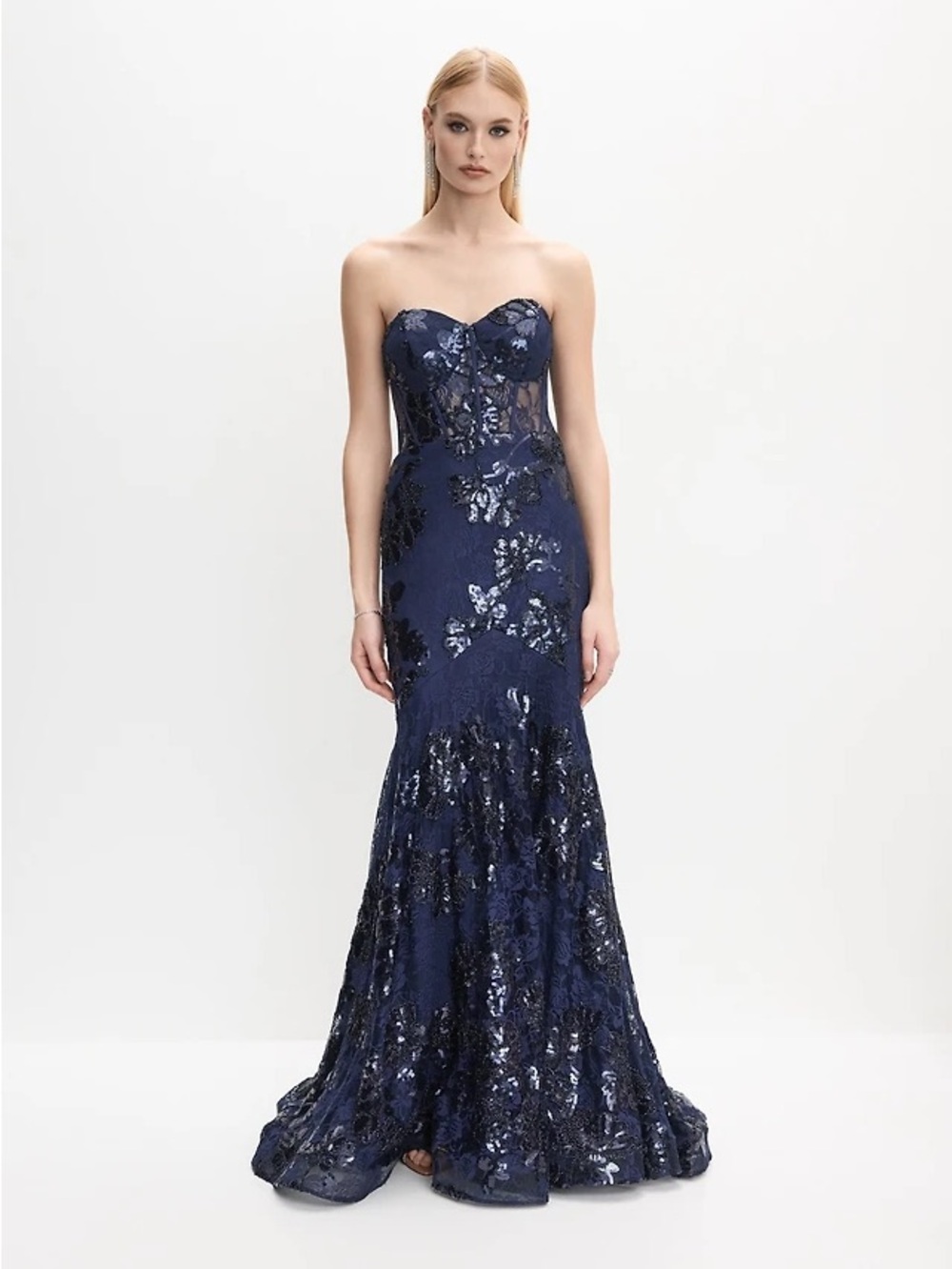 Strapless Navy Sequin Mermaid Gown